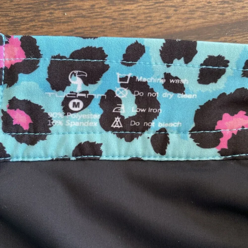 Tucann Swim Trunks Mens Medium Teal and Pink Leopard Board Shorts Lined Beach